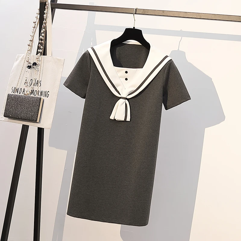 Большой Размер Женская одежда Тонкий толстый 2019 новое летнее платье с коротким