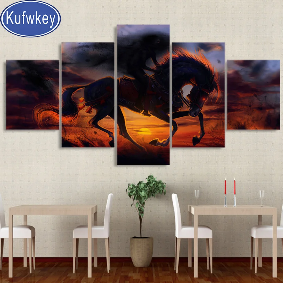 

5 Panels diamond painting embroidery Magic Horse Wall Art diamond Painting full square round unicorn Wall Pictures 5 piece