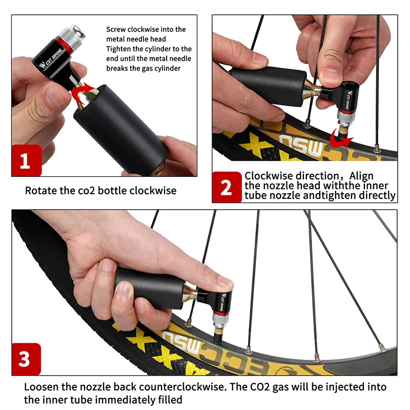 

WEST BIKING portable CO2 bicycle air pump Schrader Presta adapter bicycle fast inflator pump mountain bike bicycle accessories