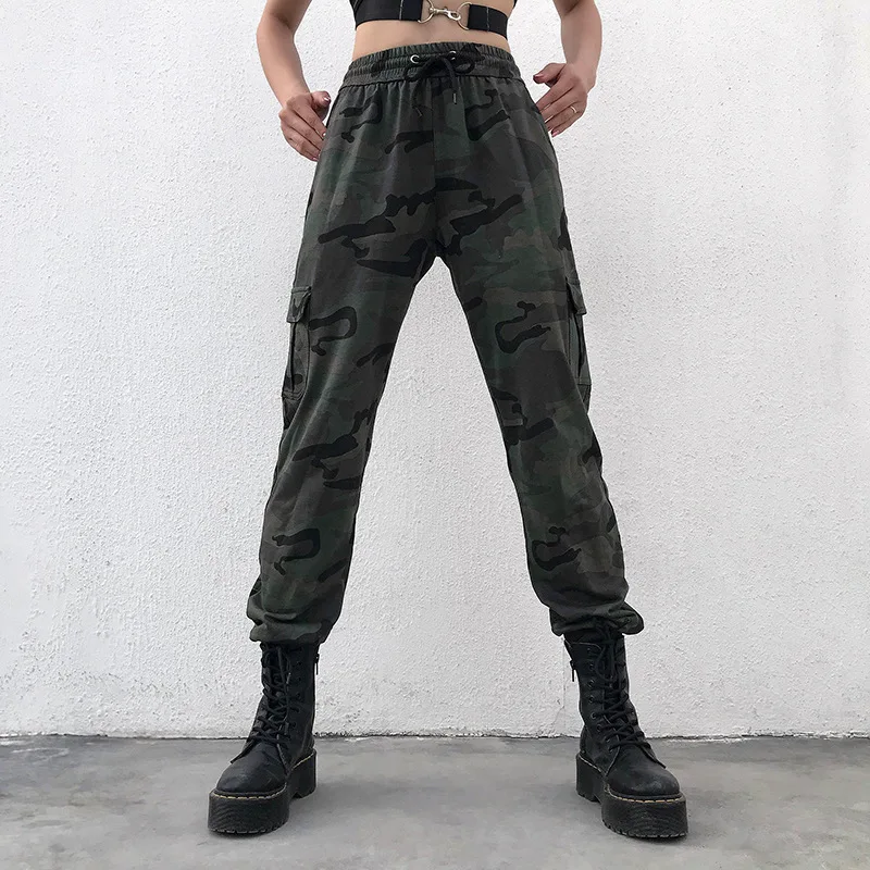 

2020 Модные женские армейские зеленые камуфляжные джоггеры с завышенной талией, женские брюки