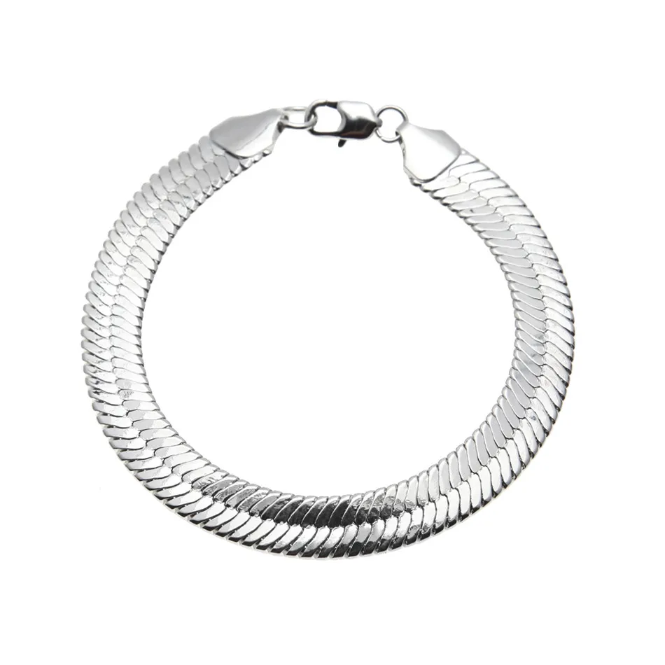 

Gold silver color Snake Chain Bracelet Men Fashion Jewelry 100% Copper 10mm 21cm Bling Flat Snake Bracelets jewelry