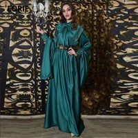 lorie moroccan kaftan evening dresses arabic high neck beaded pearls long sleeves satin muslim prom gown party vestido de festa