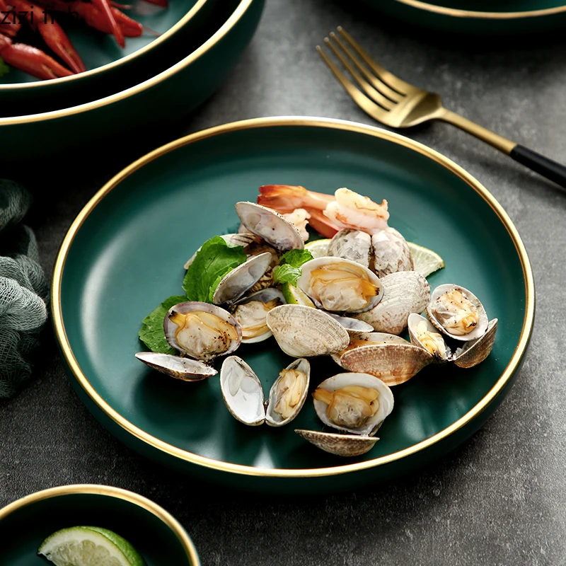 Темно-зеленая керамическая посуда миска для риса ложка бытовая