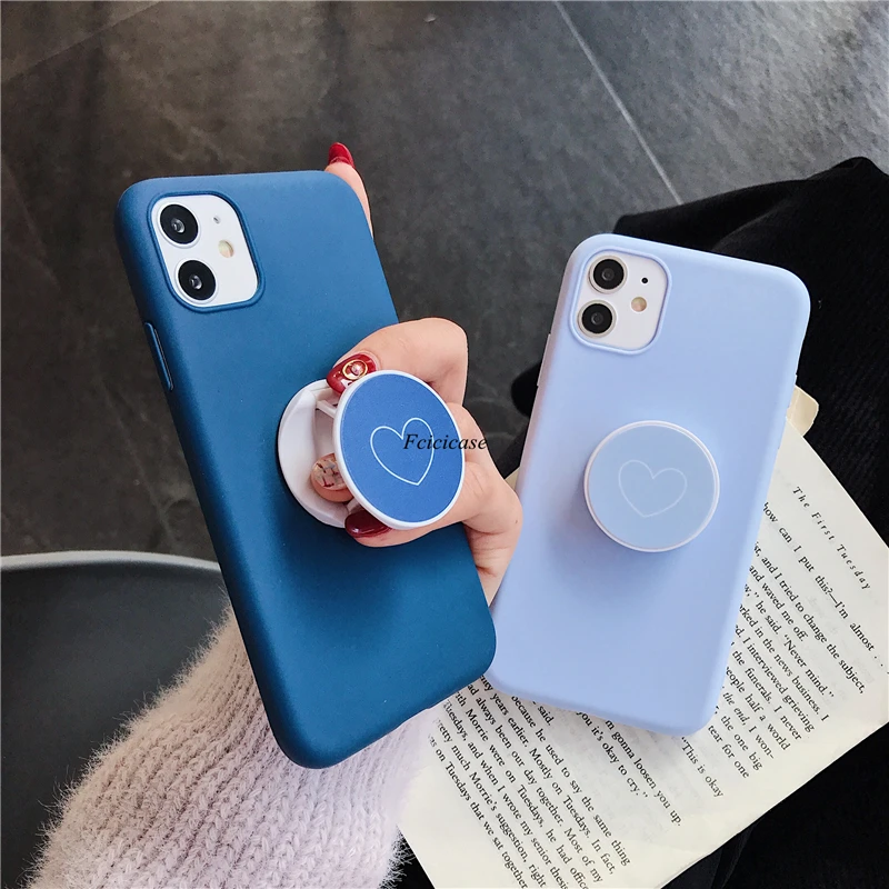 Простой матовый чехол для iPhone 11 Pro Max XR XS 6S 8 7 Plus силиконовый мягкий с держателем