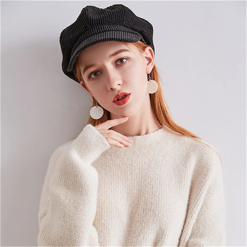 Вельветовая мягкая витанционная британская шляпка 9 цветов женские осенне