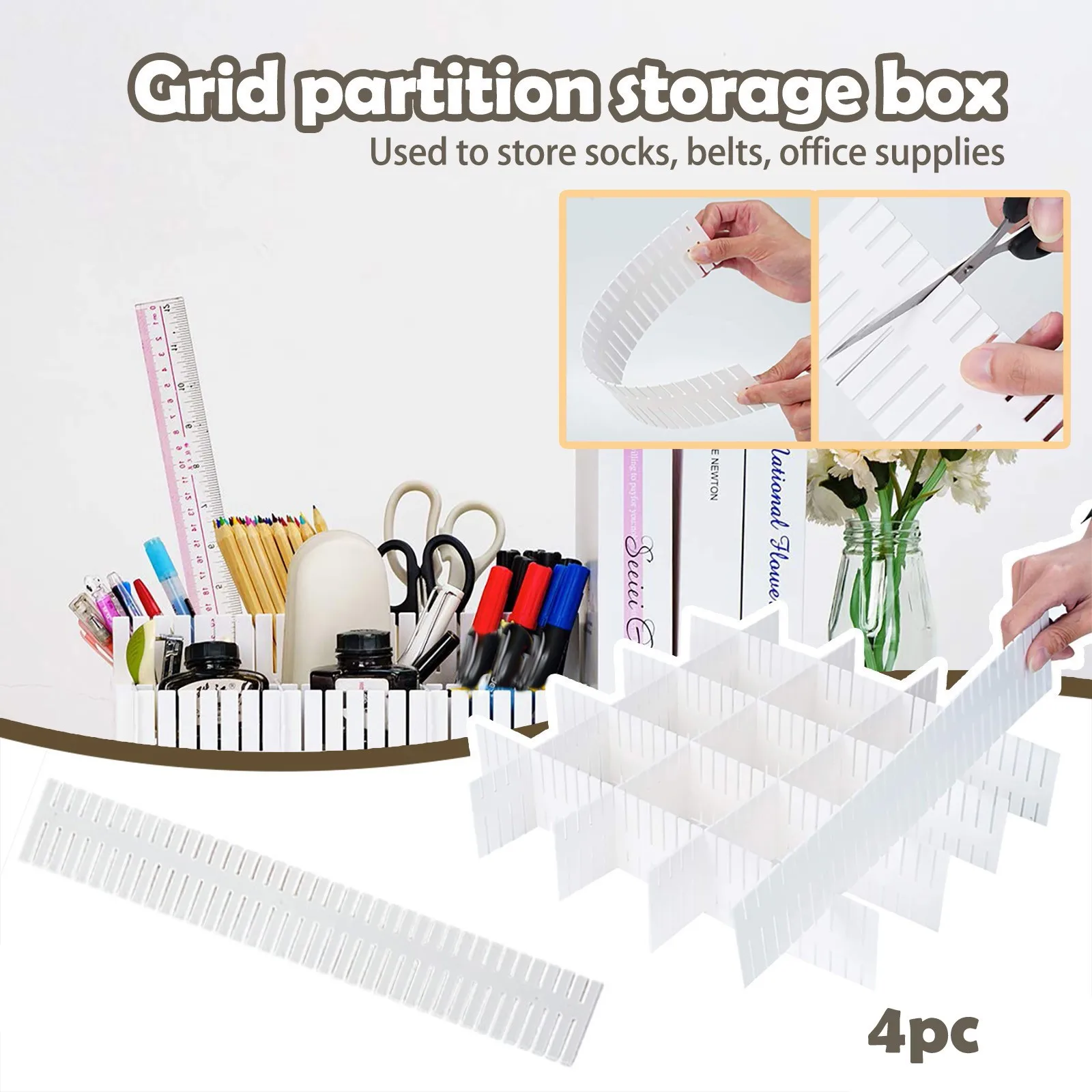 

4pc Case Partition Storage Box Used To Store Socks Belts Office Supplies 4-piece partition storage box for Office