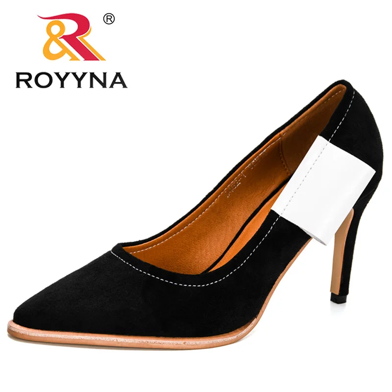 

Туфли-лодочки ROYYNA женские с острым носком, пикантная офисная обувь из флока, на тонком высоком каблуке, лето-осень, 2021