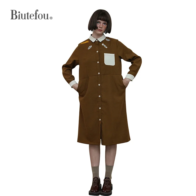 

Женское винтажное вельветовое платье, однобортное свободное платье оригинального дизайна, осень 2021