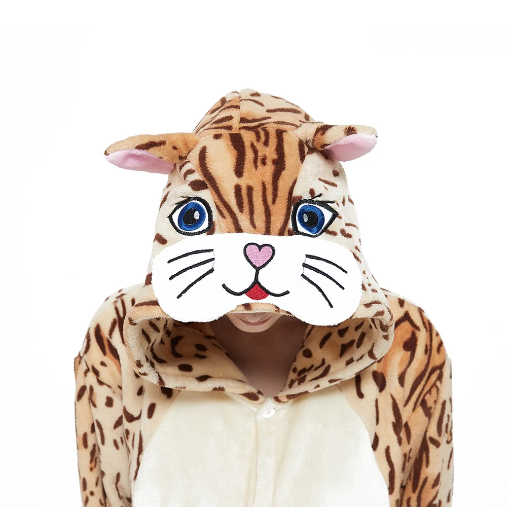 

Unisex Animal Kigurumis Costumes Adults Cat Onesie for Women Men Cosplay Pajamas Flannel Jumpsuit Halloween Party Suit