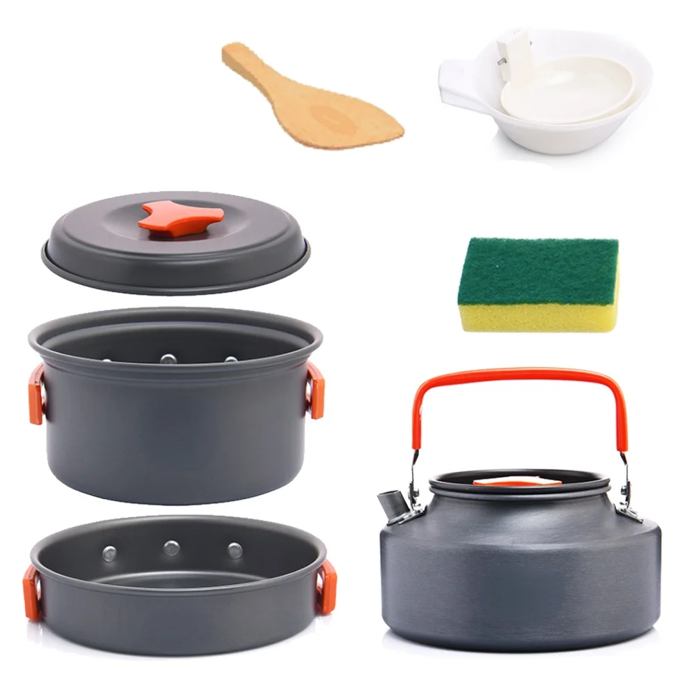 

Camping Cookware Outdoor Cooking Set Heat Cooker Travel Tableware Tourist Kitchen Pot Utensil Equipment
