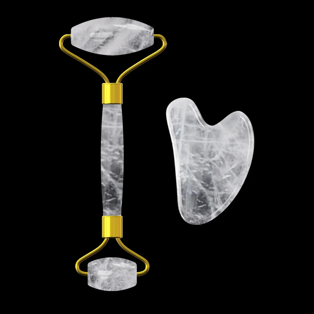 

2 in 1 Natural Rock Quartz Gua Sha Scraper Crystal Face-Lift ​Massager Facial Massage Roller Stone Face Skin Care Tool