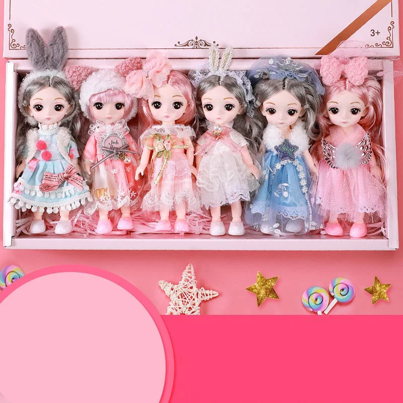 

2/6PC Set Princess dolls Couple girlfriends Mini BJD 16cm Dolls 13 Movable Jointed Body dress costume clothes for girl gift