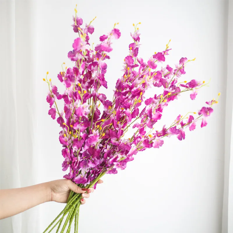 Purple Искусственный танцующий орхидея желтый поддельный цветок Oncidium Шелковый цветок пластиковый цветок большой пять вилка фаленопсис украшение дома - Цвет: Purple