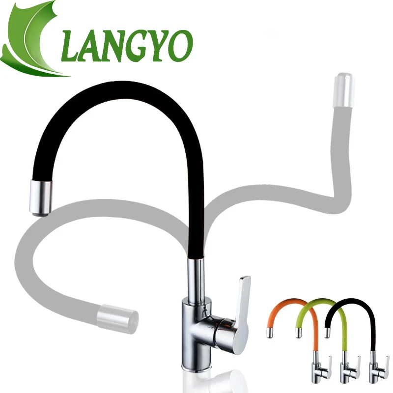 

LANGYO Kitchen Vessel Sink Faucets Colourful 360° Rotatable Swivel Taps Cold Hot Faucet Chrome Single Handle Faucet