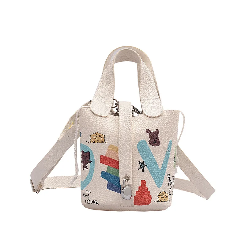 

Small Women Shoulder Bag Cute PU Leather Totes for Ladies Handbag Mujer Cartoon Graffiti Pattern Mini Crossbody Messenger Bag