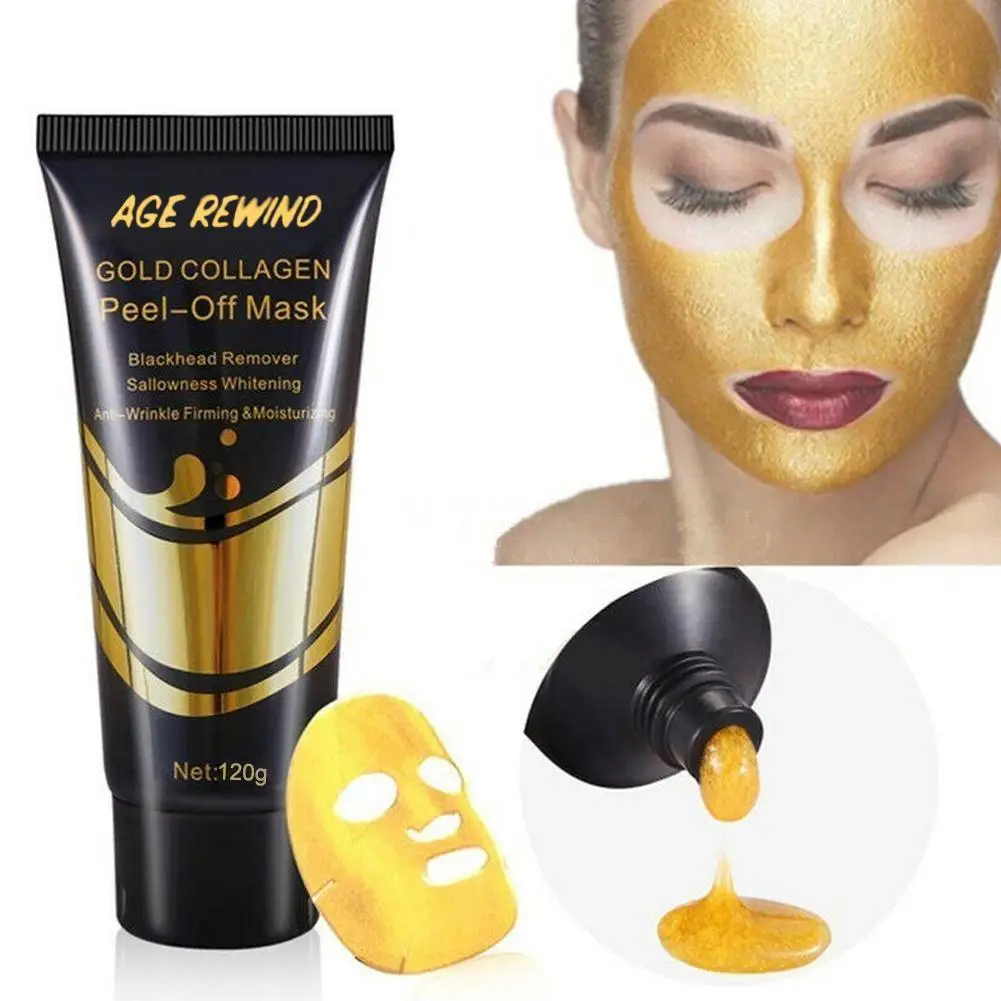 

24K Золотая коллагеновая маска для лица против старения, удаление отбеливание акне, лифтинг, гладкая отшелушивающая маска, уход за кожей, 120 г