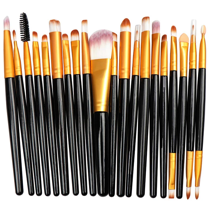 Black and Gold 20 шт., наборы кистей для макияжа, основа, пудра, Косметические румяна, тени для век, красота, блеск, макияж, брус, косметический набор инструментов для красоты - Handle Color: Black and Gold