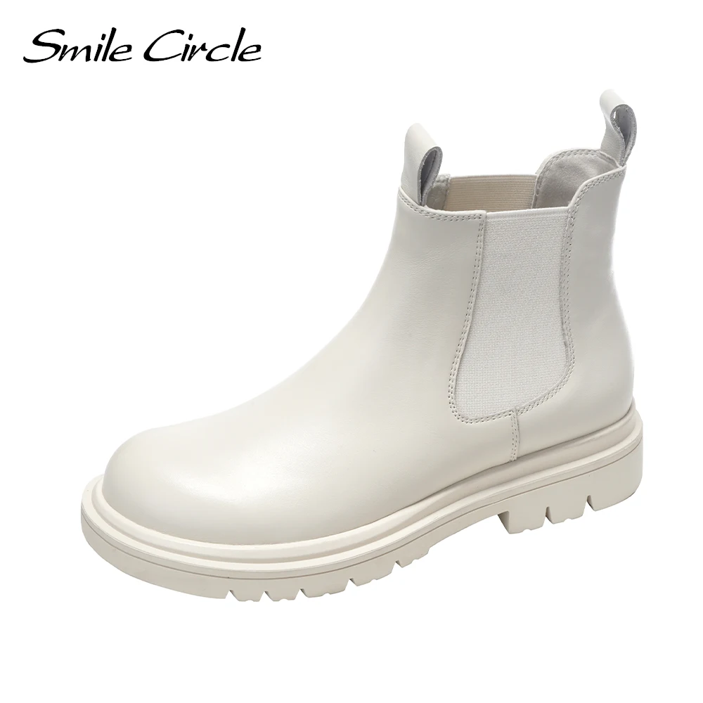 

Smile Circle Cow leather Short Boots Women 2021 Slip-On Platform Boots Thick Bottom Comfortable Casual Booties Ladies Shoes
