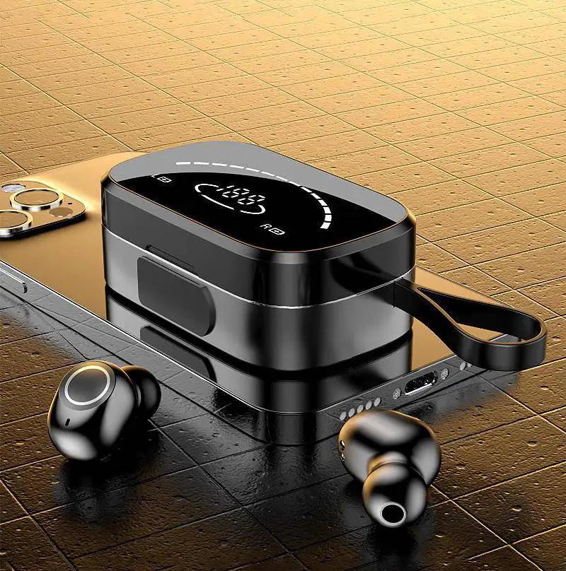 

Wireless Bluetooth Headphones TWS Fingerprint Touch In Ear High Definition Mirror Digital Display Sports Waterproof Earphone