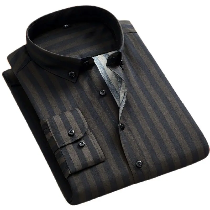 

Men Autumn Spring Summer Winter Turn-down Collar Business Casual Striped Long Sleeve Shirt