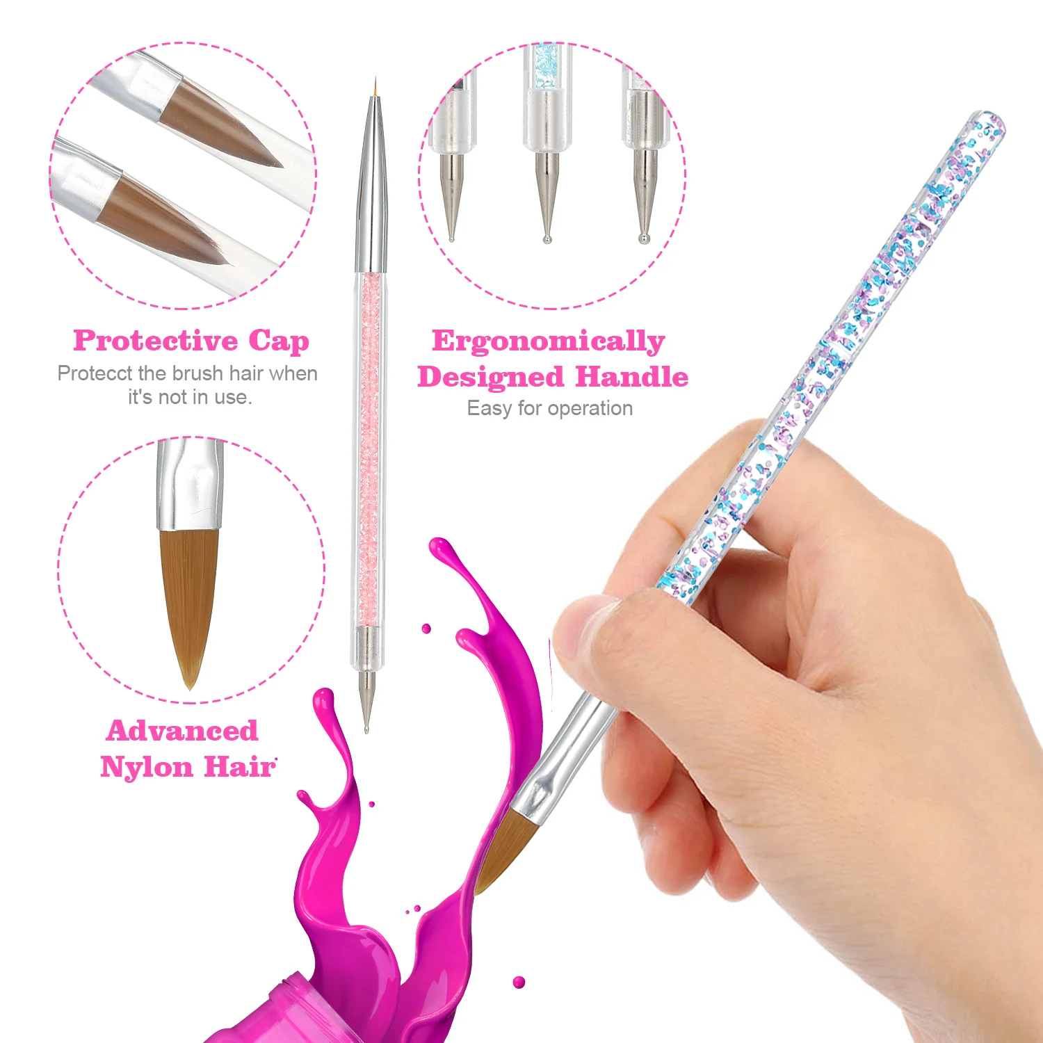 10 шт. набор кистей для дизайна ногтей двойная ручка подводки лаковая акриловые