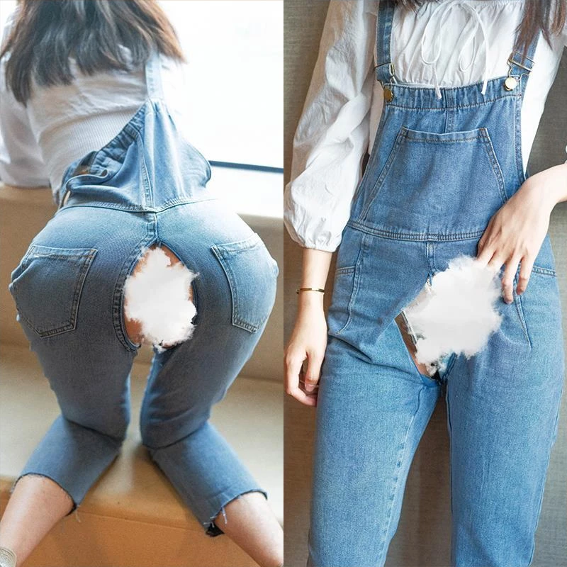 

Invisible full zipper pants open crotch denim trousers bib pants ladies convenience open file pants outdoor lovers convenience