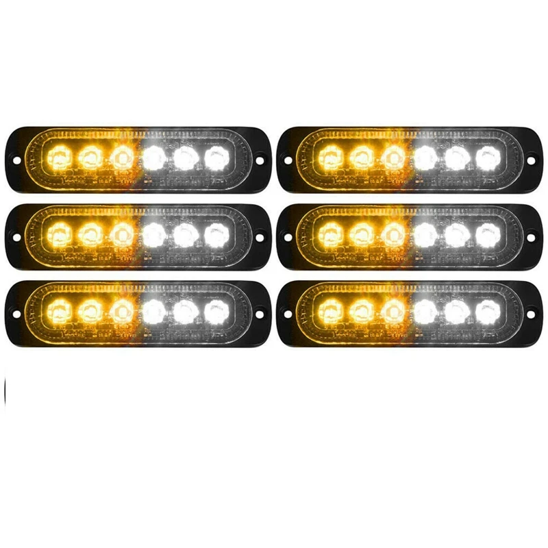 

6X Car Truck Amber White 6LED Strobe Emergency Flashing Warning Light 12-24V