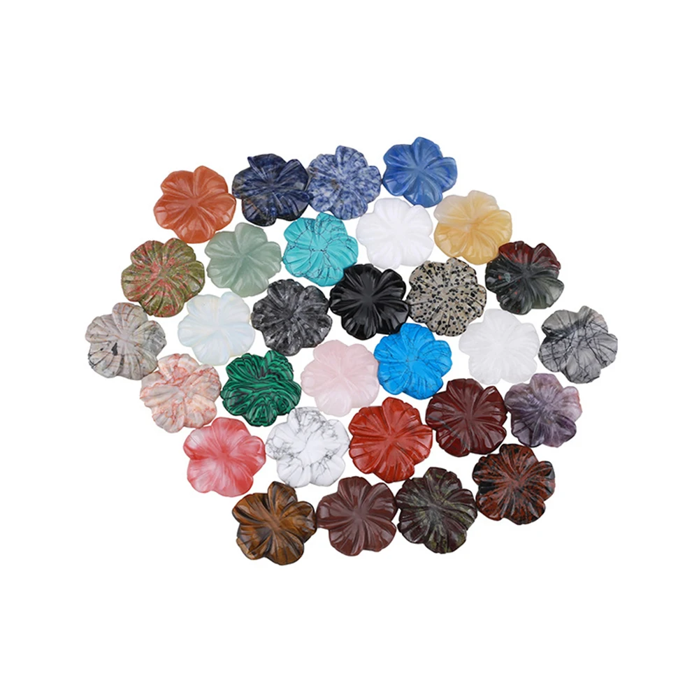 

Natural Quartz Flower Pendant Hand Carved Clear Quartz Obsidian Flower Necklace Healing Crystal Crafts Charms Jewelry Gift