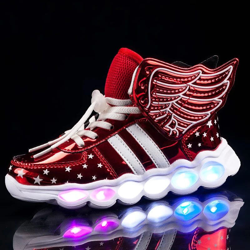 

Pink Children Shoes Light Led luminous Shoes Boys Girls USB Charging Sport Shoes Casual Led Shoes usb Wing Kids Glowing Sneakers