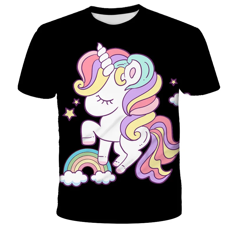 New Kids Girls T-Shirts Pink Unicorn 3 4 5 6 7 8 9 10 11 12 13 14 Years Old Clothing Tops |