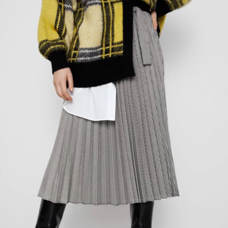 

Women Classic Vintage Midi Skirts 2020 New Spring Fashion Plaid Skirt Female A Line Single Breasted Skirt Faldas Mujer Sashes
