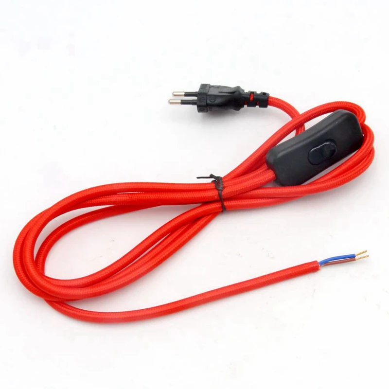

2m EU Power Cord 220V with Light Switch Fabric Covered Electrical Power Cable For DIY Table Lamp Cord