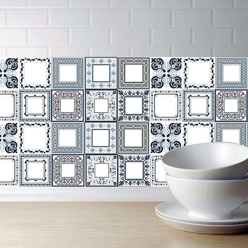 

Mediterranean style Self Adhesive Tile Art Wall Decal Sticker DIY Kitchen Bathroom Home Decor Wall Stickers 20x100cm