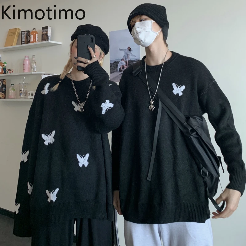

Kimotimo свободный свитер для женщин бабочка Harajuku трикотажная одежда в стиле «хип-хоп» уличная пуловеры в готическом стиле, Джинсы бойфренда По...