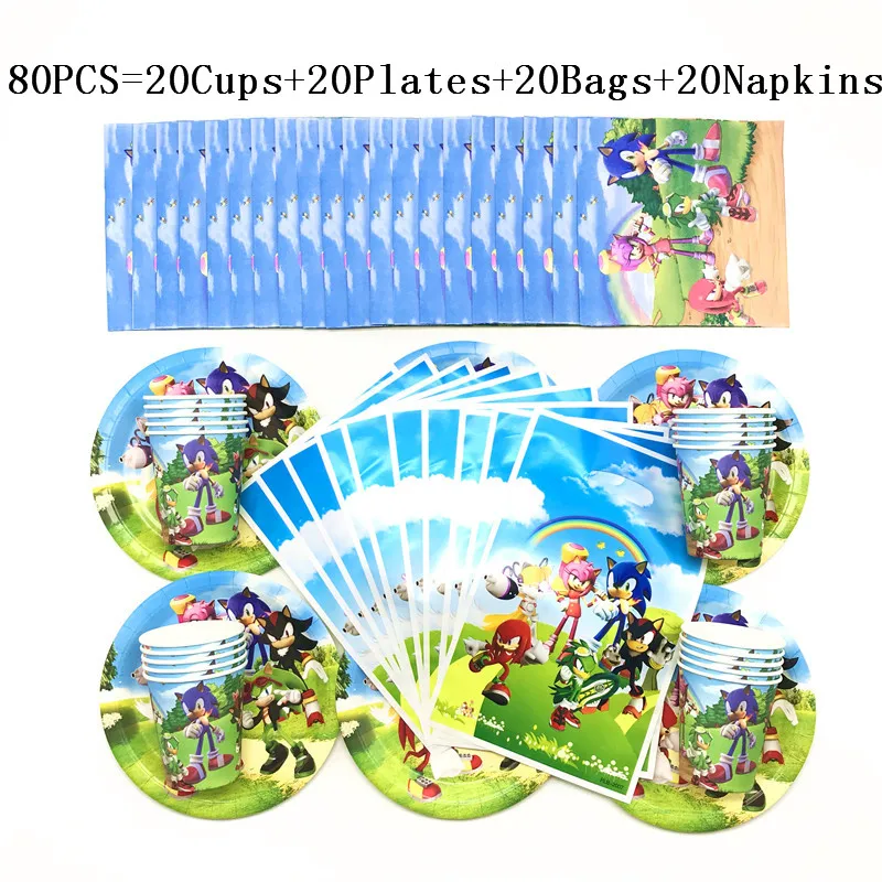 Juego de dibujos animados para ni&ntilde;os, vajilla desechable para fiesta de cumplea&ntilde;os, taza, plato, bandera, suministros de decoraci&oacute;n para fiesta de boda, 80/90/100 Uds.-2