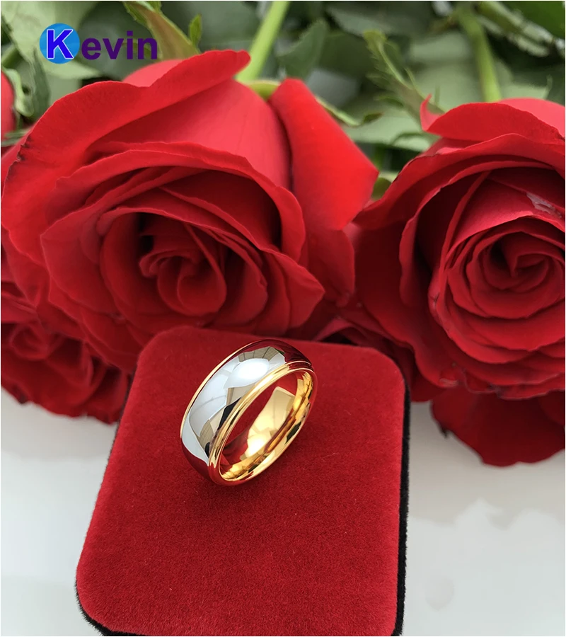 Мужская и женская Вольфрамовая Свадебная лента желтое золото кольцо ступенчатая