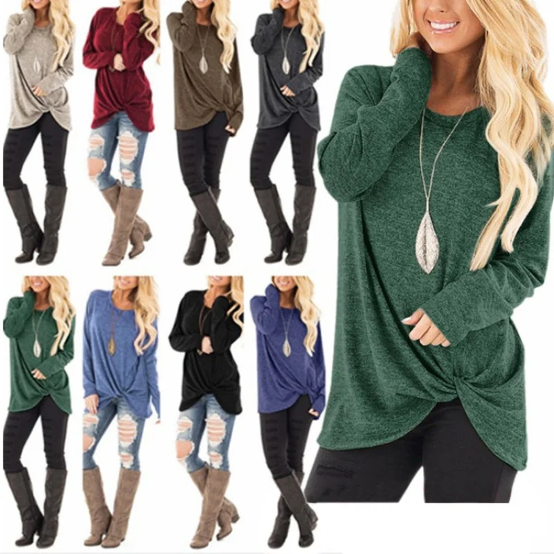 

2021 European and American Autumn and Winter New Hot Women's Long Sleeve Kink T-shirt