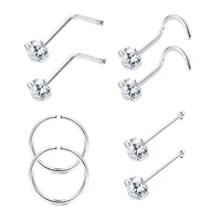 8pcs 925 sterling silver l shaped cz nose rings and studs hoop for women men 22g helix piercing jewelry lip cartilage earrings