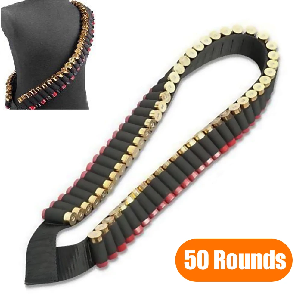 50 Rounds Shotgun Shell Holder Bandolier Belt 12/20GA Tactical Hunting Ammo Carrier Adjustable Rifle Gun Cartridge |