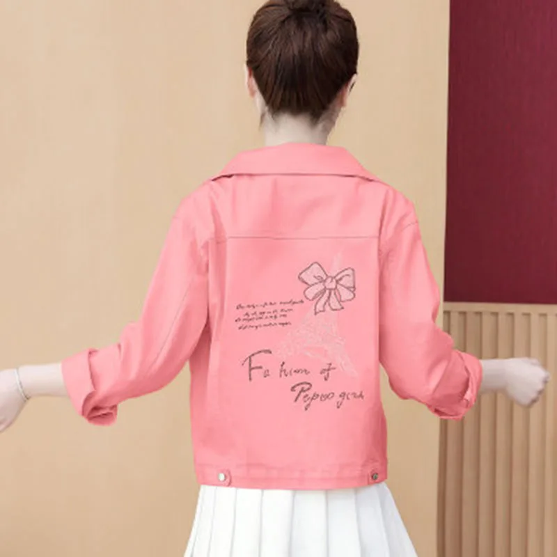 Западной Стиль Студенческая Женская Весенняя джинсовая куртка красивая