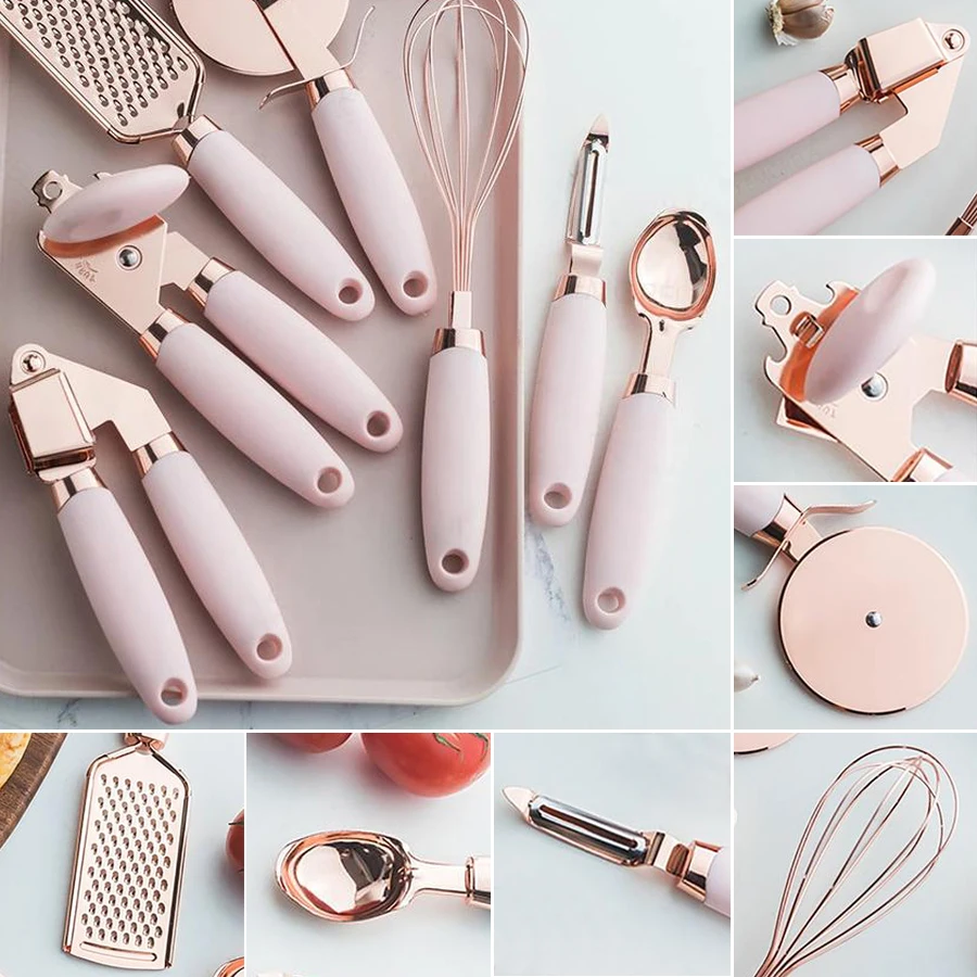 stainless steel kitchen utensils set high quality can opener peeler pizza cutter garlic press cheese grinding cooking gadgets free global shipping