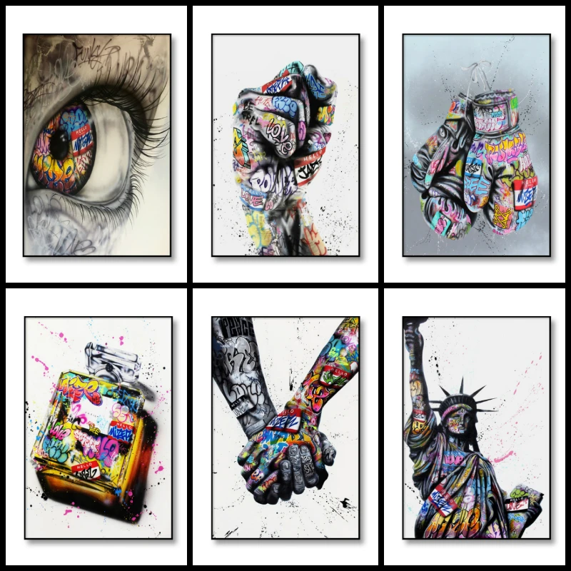 Уличное граффити Искусство Влюбленные руки губы парфюм Картина на холсте