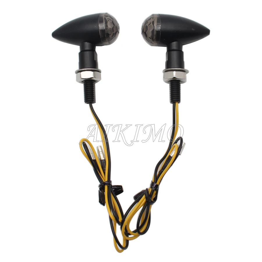 1pair 10mm Bolt Motorcycle Black Metal Blinker Lens Turn Signal Indicator Lighting Amber Light 12V LED Universal Fit |