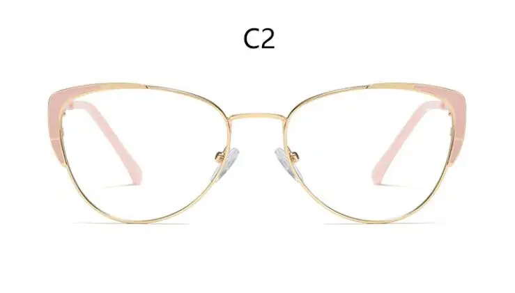 C2 pink clear Золотая оправа, очки, прозрачные линзы, кошачий глаз, очки, оправа для очков, женские стильные очки, поддельные брендовые дизайнерские очки, литературные - Цвет оправы: C2 pink clear