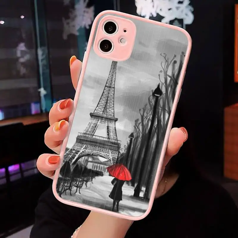 

Eiffel Tower Phone Case For iPhone 12 11 Mini Pro XR XS Max 7 8 Plus X Matte transparent Pink Back Cover