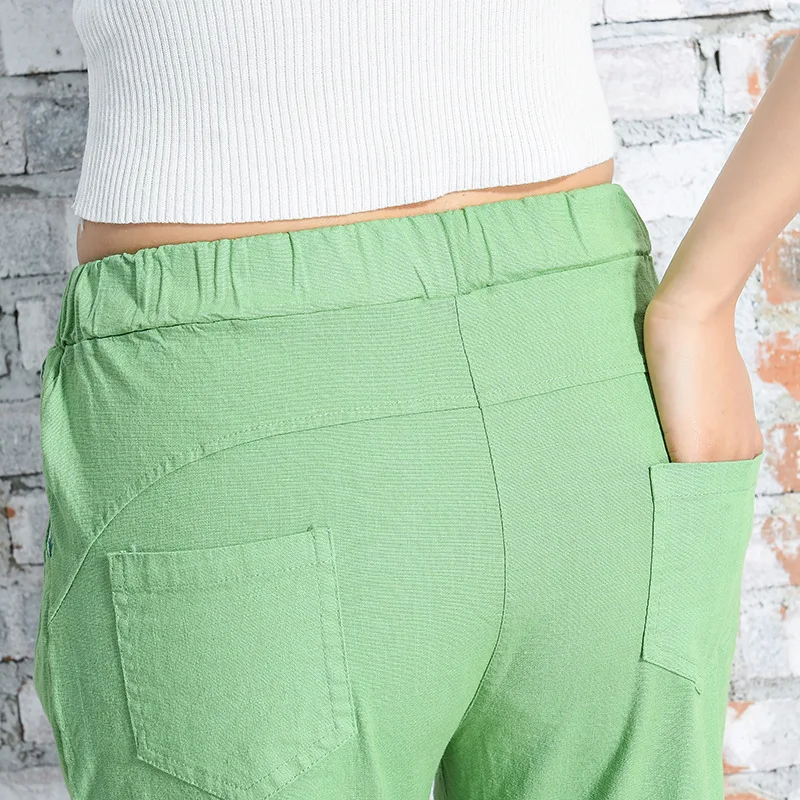 2021 из хлопка и льна тренировочные штаны на каждый день лето весну женские размера