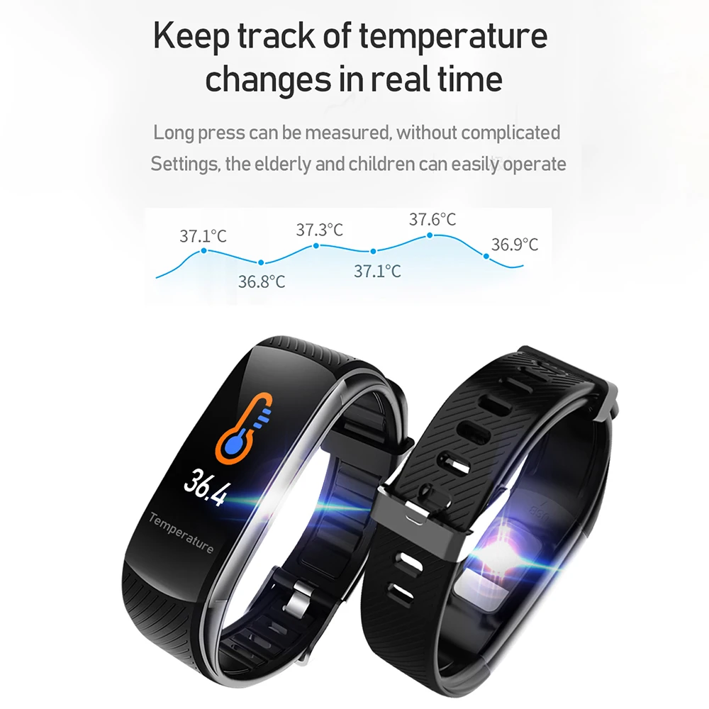 

C6T Body Temperature Bracelet Smart Sports Bracelet IP67 Waterproof Sleep Blood Pressure Blood Oxygen Monitoring Smart Wristband