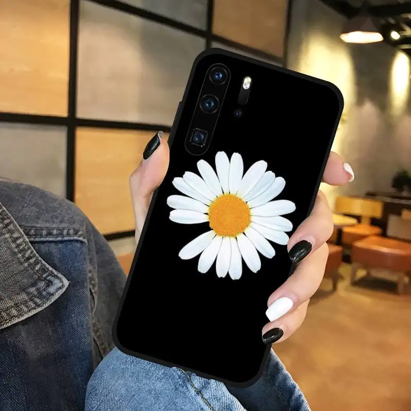 

Black White Flower Daisy Phone Case Funda For Huawei P9 P10 P20 P30 Lite 2016 2017 2019 plus pro P smart