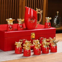 gold plated animal head ceramic wine glass jug crafts gift tequila vodka zodiac wine glass set exquisite art cup home decoration