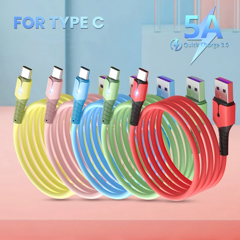

5A Liquid Silicone Super Fast Charge Cable USB Type C Cable for Huawei Mate 40 Pro P40 Xiaomi One Plus Charging Wire Data Cable